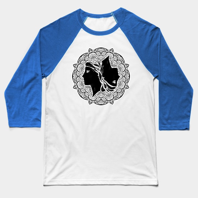 Gemini Mandala Zodiac in Black and White Baseball T-Shirt by Serbyk